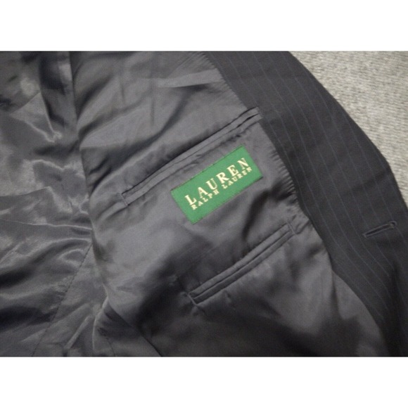 Lauren by Ralph Lauren Blazer‎ Blue Pinstripe Men's Size 46R 100% Wool 2 Button - Picture 4 of 10
